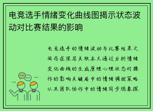电竞选手情绪变化曲线图揭示状态波动对比赛结果的影响